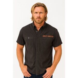 Harley Davidson Shirt Button Up Collard Mens Medium Motorcycle